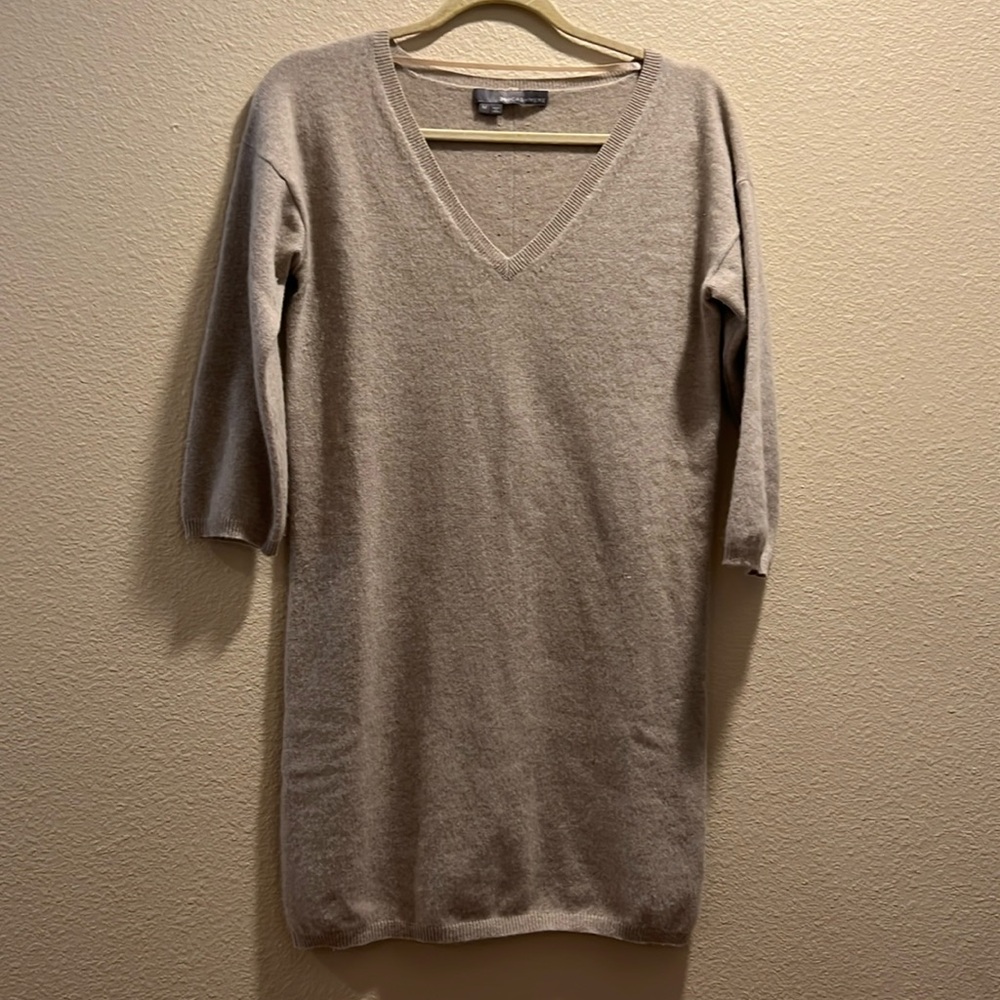 Sz M Beige 360 Cashmere Tunic/Dress 3/4 Sleeves